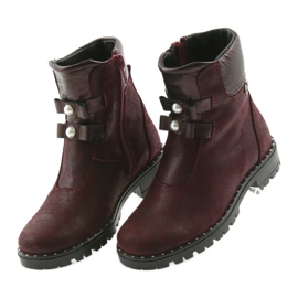 Ren But Botas de couro femininas Ren, mas 3314 Borgonha com pregos vermelho 4
