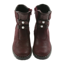 Ren But Botas de couro femininas Ren, mas 3314 Borgonha com pregos vermelho 3