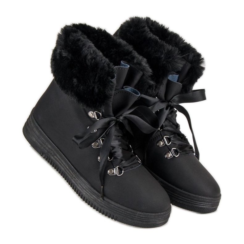 Botas de neve pretas com pele preto 1