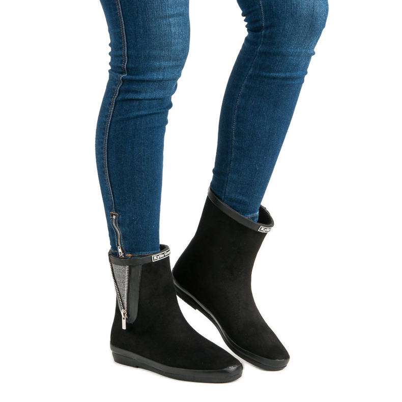Kylie Galochas de camurça com zíper decorativo preto 2