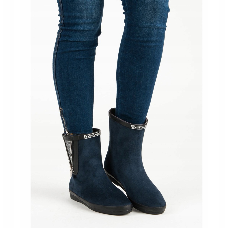 Kylie Galochas de camurça com zíper decorativo azul marinho 2