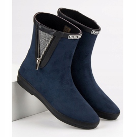 Kylie Galochas de camurça com zíper decorativo azul marinho 1