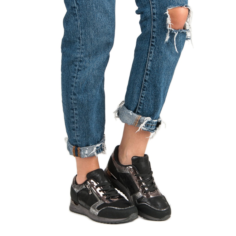 Sapatos esportivos com zíper decorativo preto cinza 2