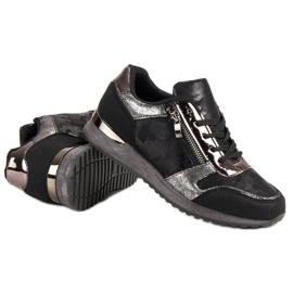 Sapatos esportivos com zíper decorativo preto cinza 1