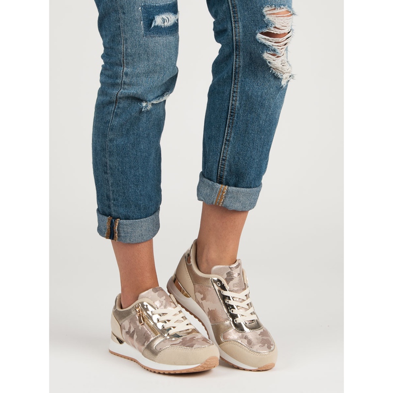 Sapatos esportivos com zíper decorativo amarelo rosa 1