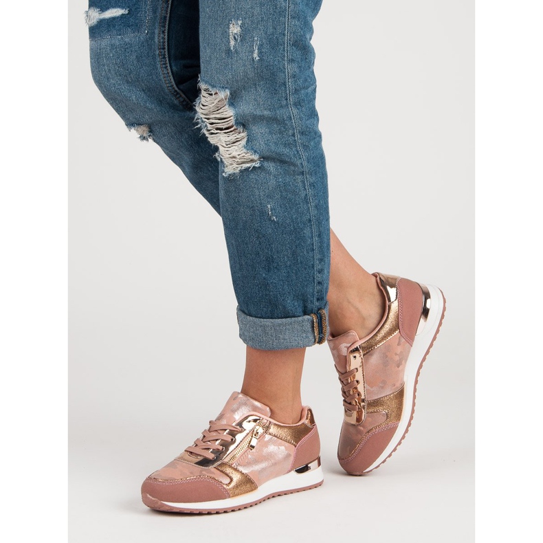 Sapatos esportivos com zíper decorativo amarelo rosa 2