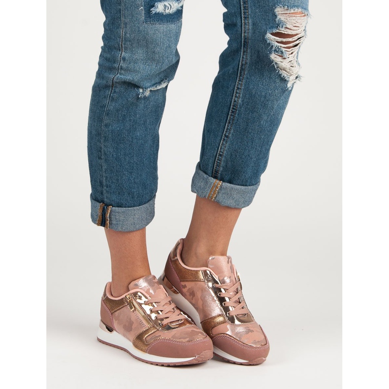 Sapatos esportivos com zíper decorativo amarelo rosa 1