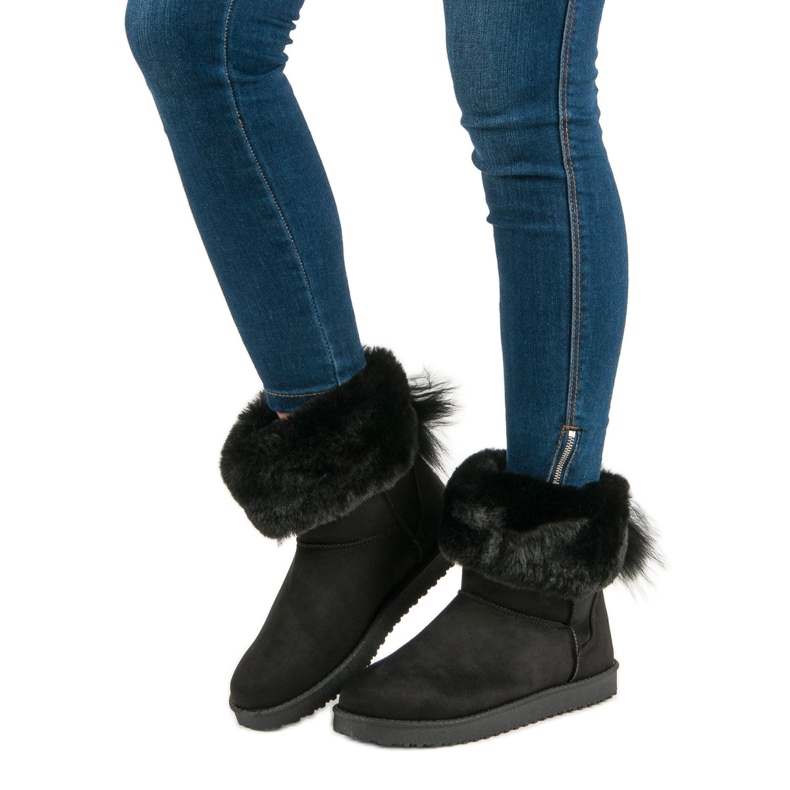 Botas de neve pretas com pele preto 1 Botas de neve pretas com pele preto 1