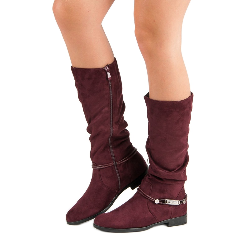 SDS Botas de cano alto cor de vinho vermelho 1