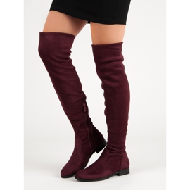 Super Me Botas acima do joelho com salto plano vermelho 1 Super Me Botas acima do joelho com salto plano vermelho 1