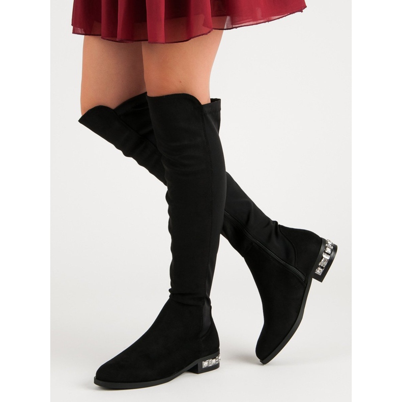 Super Me Botas de salto plano preto 1