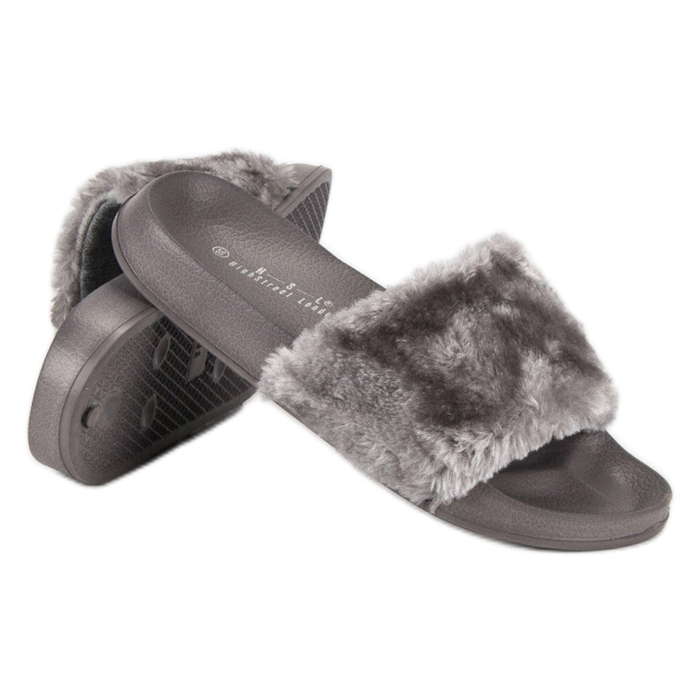 Chinelos cinza com pele 2