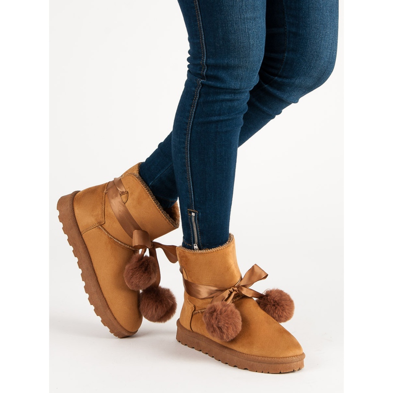 Camel Mukluki com pompons castanho 2