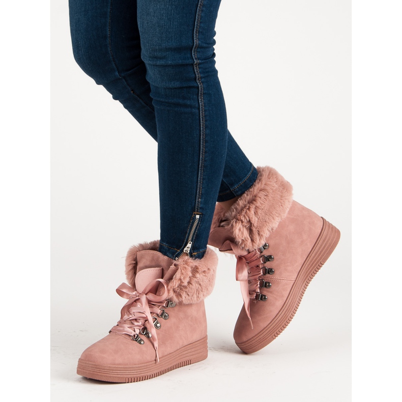 Botas de neve rosa com pele 2 Botas de neve rosa com pele 2