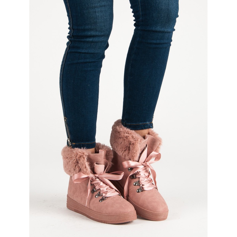 Botas de neve rosa com pele 1 Botas de neve rosa com pele 1