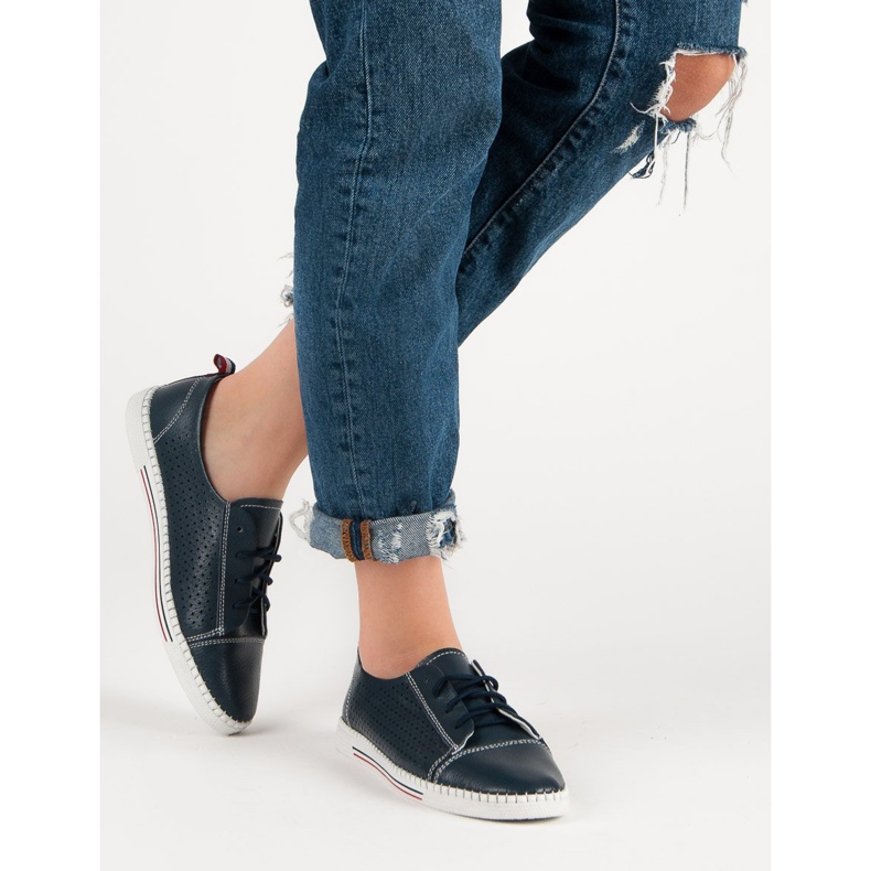 Tênis perfurados feitos de couro VINCEZA azul 2