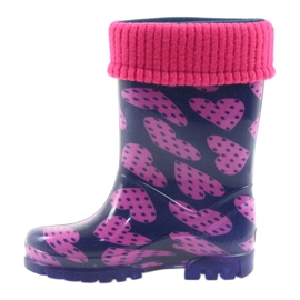 As botas de chuva infantil Demar aquecem os corações de meia rosa azul marinho 2