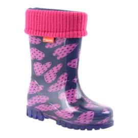 As botas de chuva infantil Demar aquecem os corações de meia rosa azul marinho 1