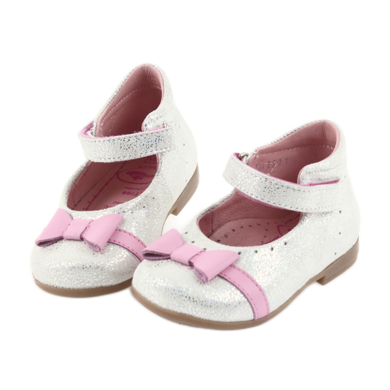 Sapatos infantis de bailarina de velcro Ren But 1493 DISKO branco cinza rosa 4