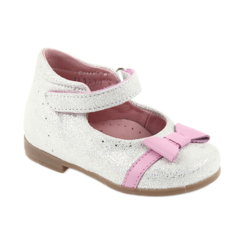 Sapatos infantis de bailarina de velcro Ren But 1493 DISKO branco cinza rosa 1