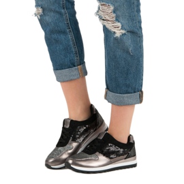 Calçados Esportivos Com Lantejoulas preto cinza amarelo 2