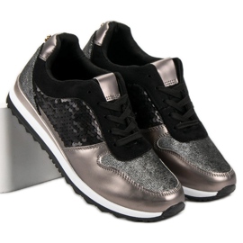 Calçados Esportivos Com Lantejoulas preto cinza amarelo 1