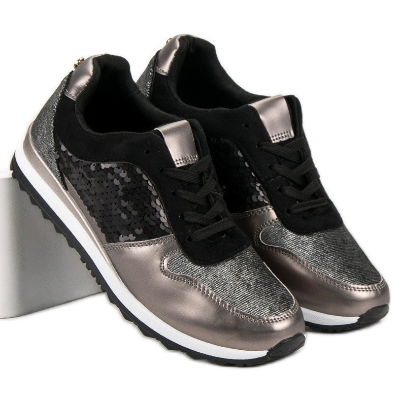 Calçados Esportivos Com Lantejoulas preto cinza amarelo 1