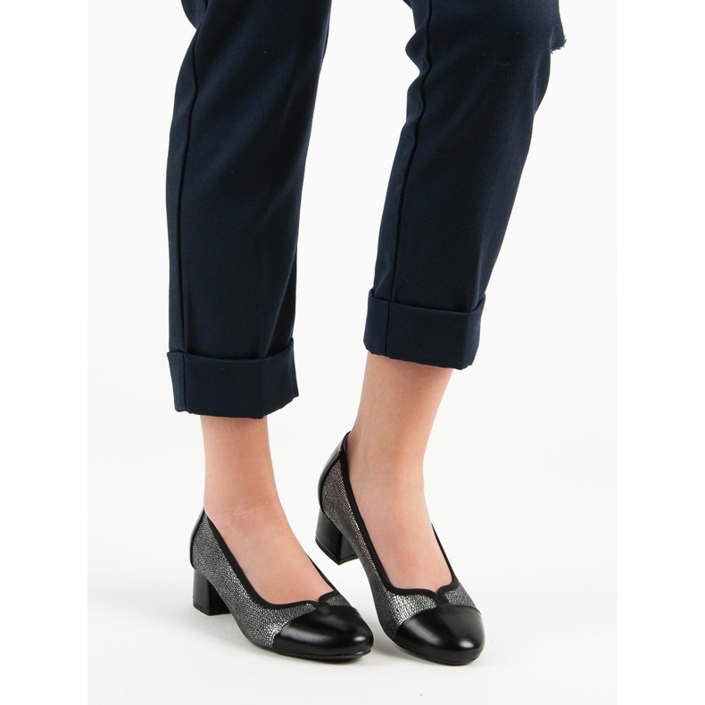 Bombas no salto plano VINCEZA preto cinza 1