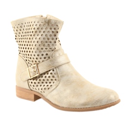 M.Daszyński Botas femininas casuais SA142 ouro marrom amarelo 1