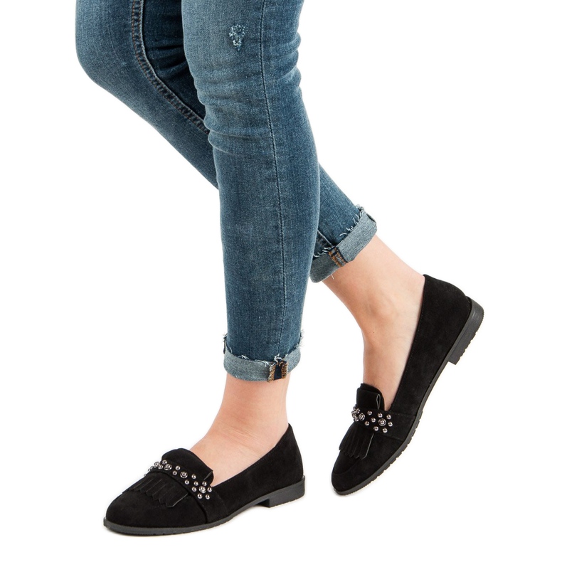 Laura Mode Mocassins pretos com strass 2 Laura Mode Mocassins pretos com strass 2