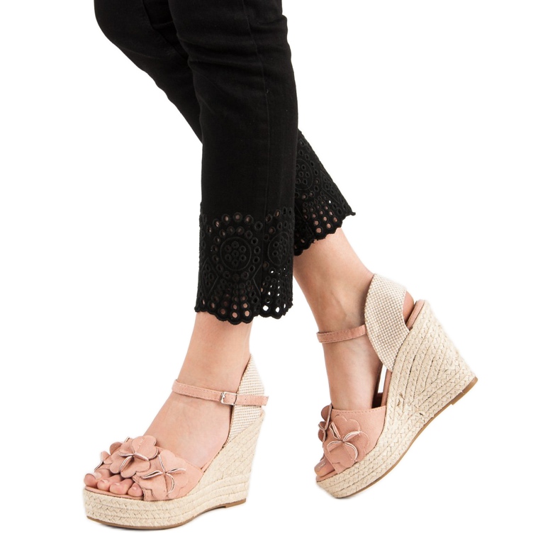 Top Shoes Sandálias de Pó Com Flores rosa 2