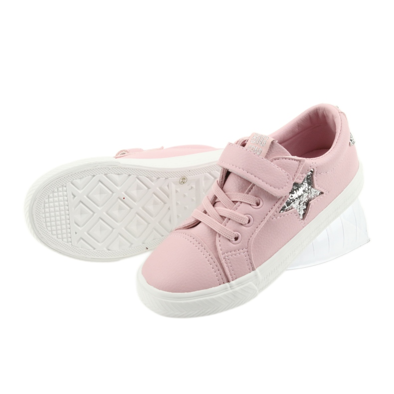 Big Star Tênis de velcro estrela grande 374104 rosa cinza 5