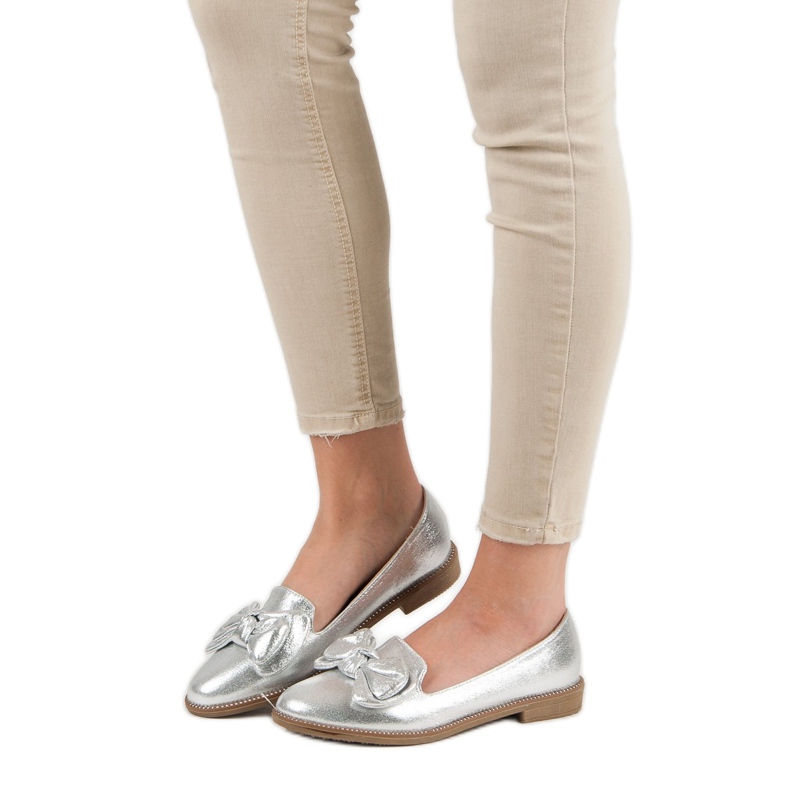 Forever Folie Bailarina de prata com um arco cinza 2 Forever Folie Bailarina de prata com um arco cinza 2