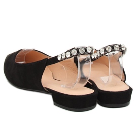 Black LS5028 Bailarinas pretas com salto aberto preto 2