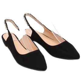 Black LS5028 Bailarinas pretas com salto aberto preto 1