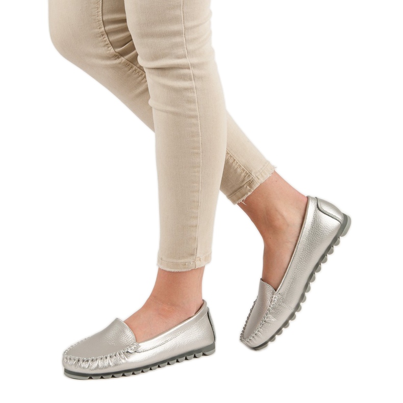 Filippo Mocassins de couro prateado cinza 2