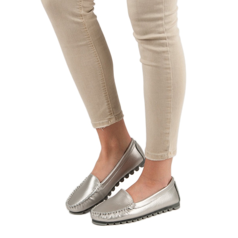 Filippo Mocassins de couro prateado cinza 1