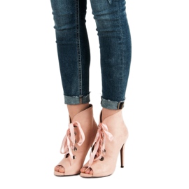 Bestelle Botas de ponta aberta amarradas rosa 1