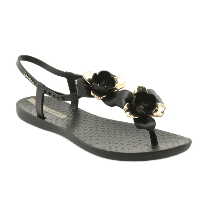 Sapatos femininos sandálias Ipanema com flores 82662 preto amarelo 1