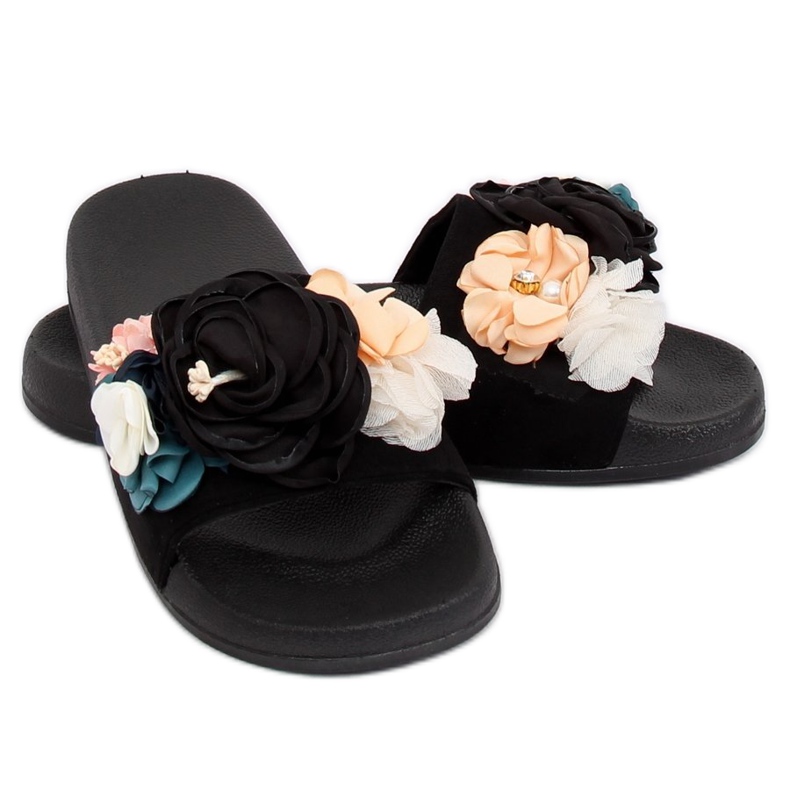 Chinelos pretos BG19 pretos com flores 2 Chinelos pretos BG19 pretos com flores 2