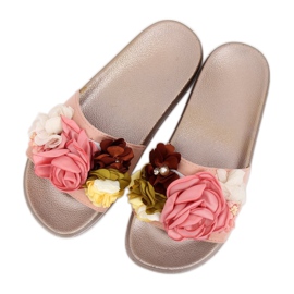 Chinelos de champanhe rosa BG19 com flores 2