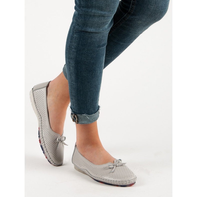 Bailarinas de couro VINCEZA openwork cinza 1