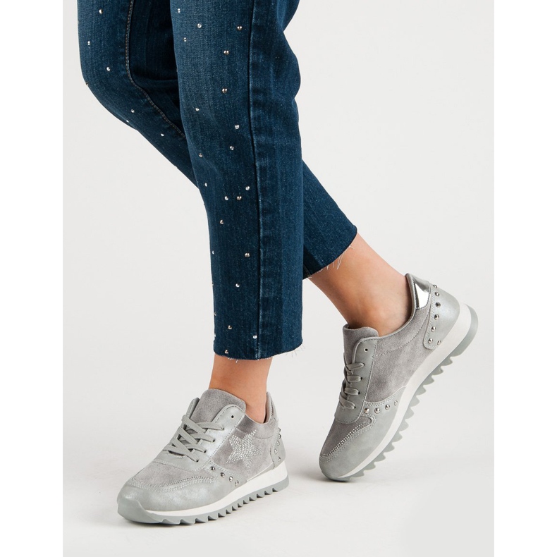 Calçados esportivos com cristais cinza 2