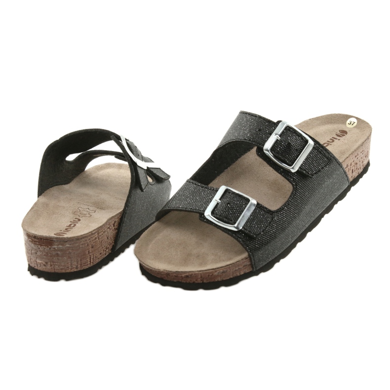 Chinelos femininos pretos Inblu NM013 pretos com partículas de prata 4