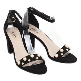Sandálias no poste com pérolas pretas GH1519 Black preto 1