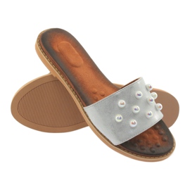 M.Daszyński Flip -flops femininos 1837 decorado com pérolas cinza 4