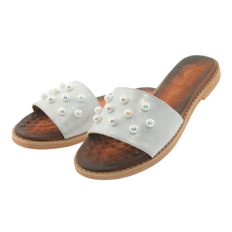 M.Daszyński Flip -flops femininos 1837 decorado com pérolas cinza 3