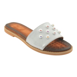 M.Daszyński Flip -flops femininos 1837 decorado com pérolas cinza 1