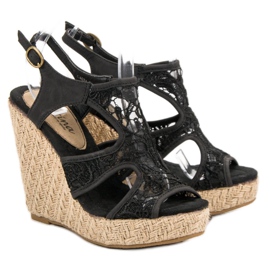 Corina Sandálias Lace Wedge preto 1