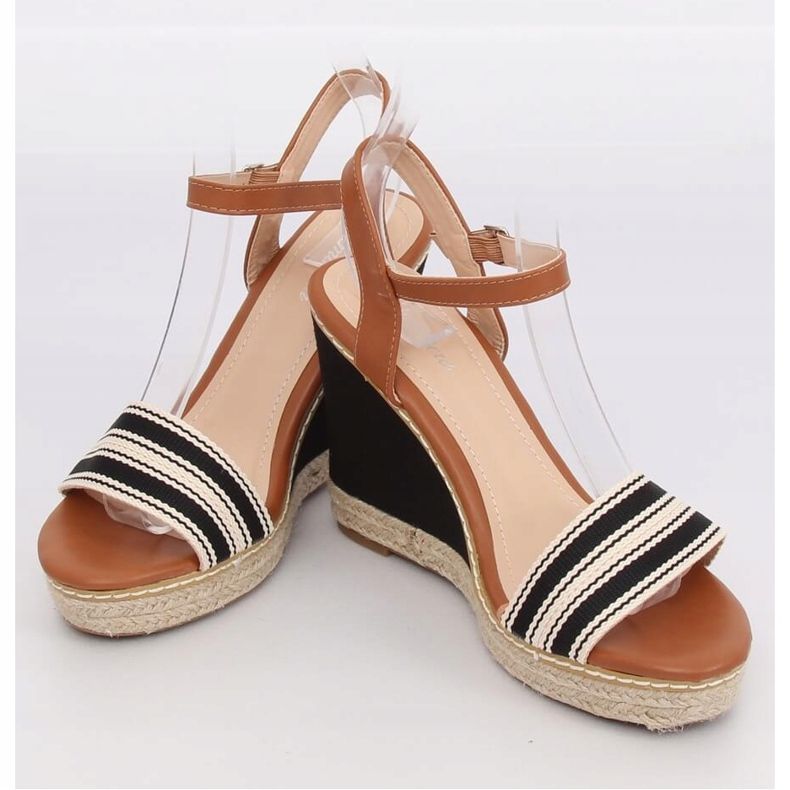 Sandálias pretas com salto em cunha 9068 Pretas castanho preto 1